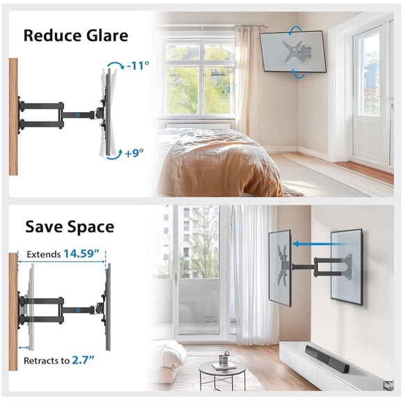 Black Full Motion TV Monitor Wall Mount Bracket Swivel Tilt for Most 13-42 In - Picture 3 of 8